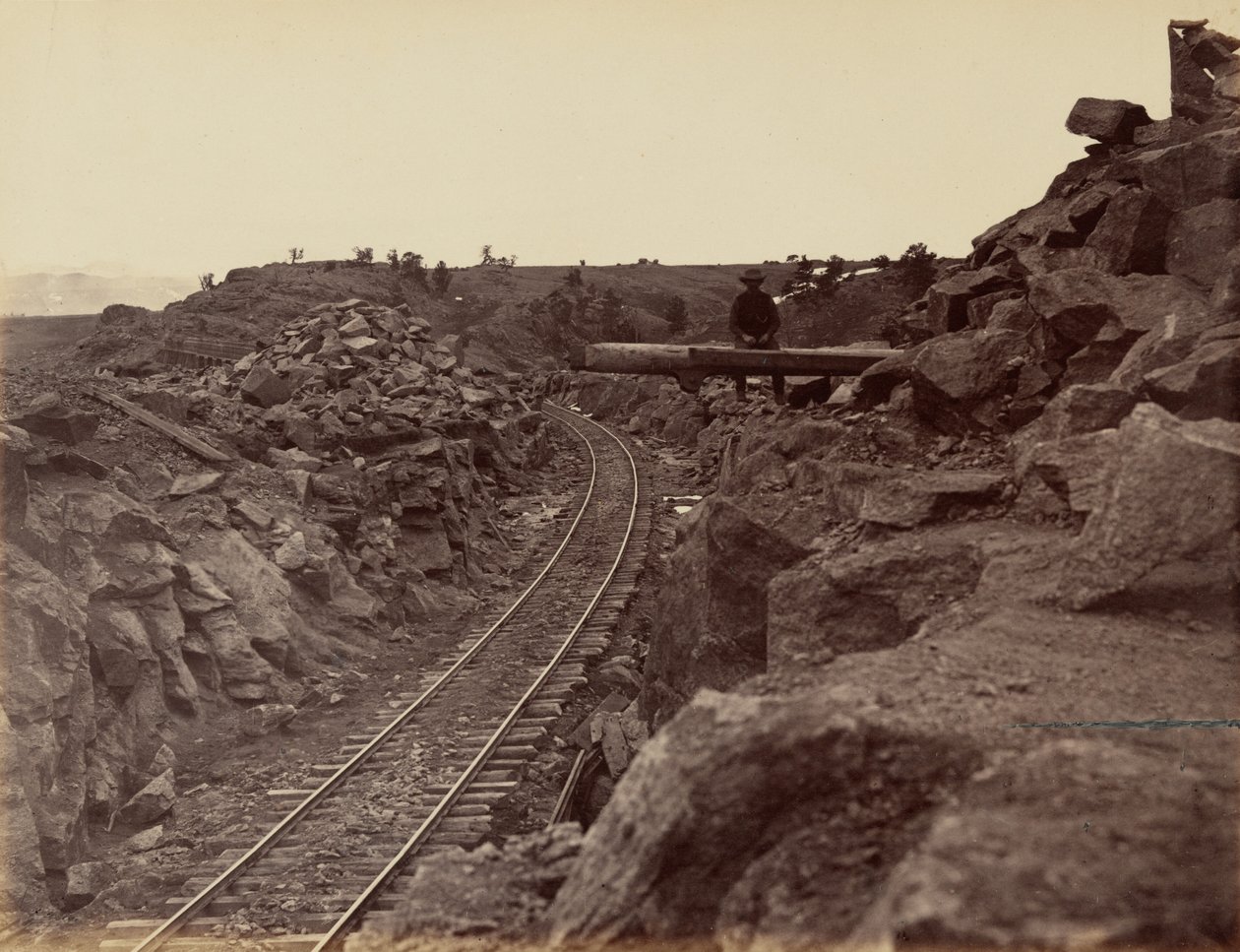 Plaat 9. Oostelijke benadering van de Dale Creek-brug,1869 (foto) door Andrew Joseph Russell