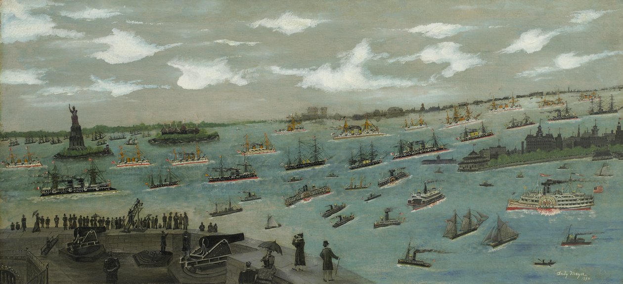 Review van de Amerikaanse Vloot in de Haven van New York met het Vrijheidsbeeld door Andrew Meyer