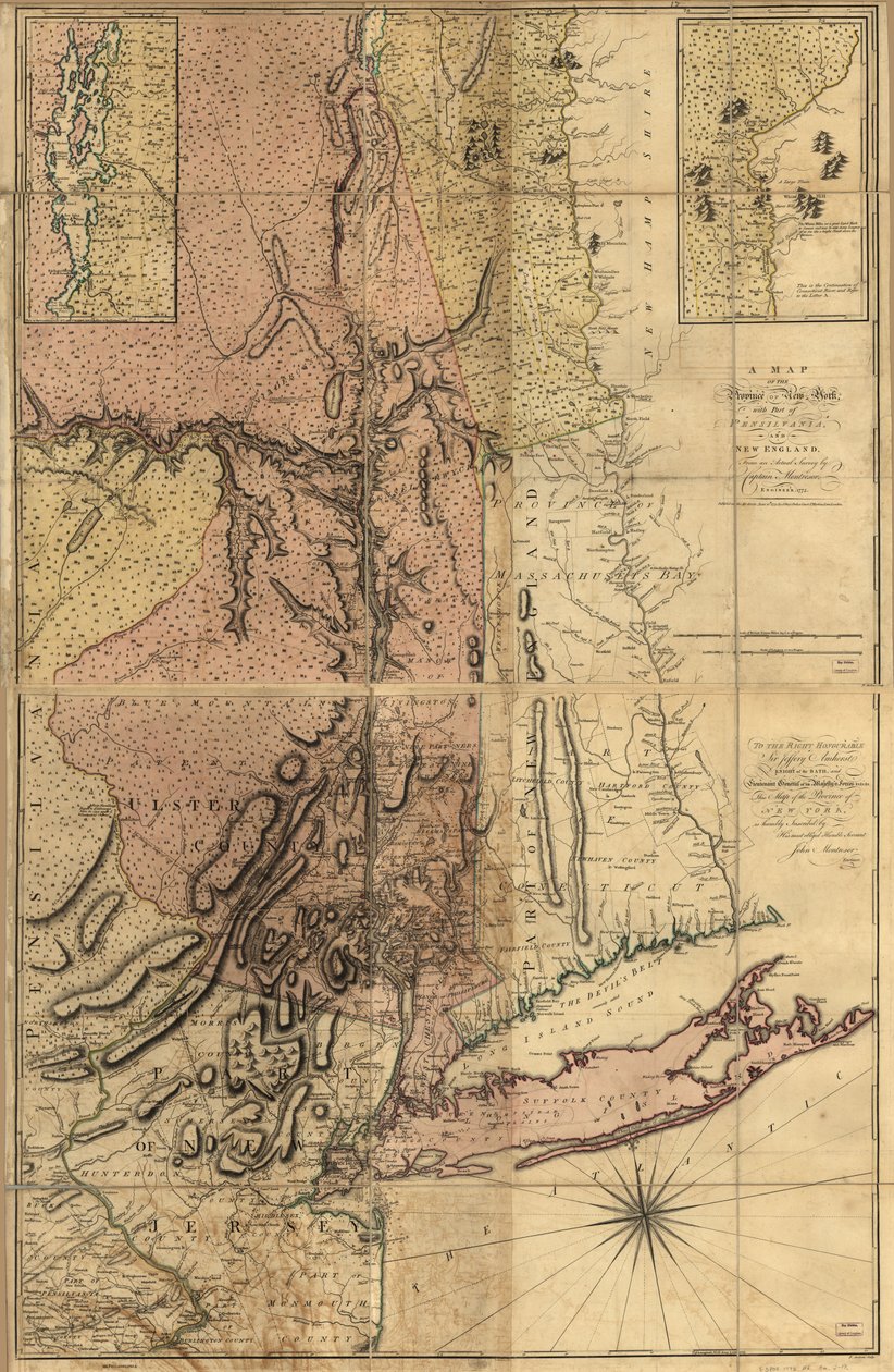 Een kaart van de provincie New York, met een deel van Pensilvania, en New England, LOC 74692653 door Andrew Montrésor