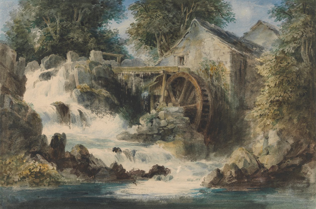 Een bovenslagmolen door Andrew Nicholl