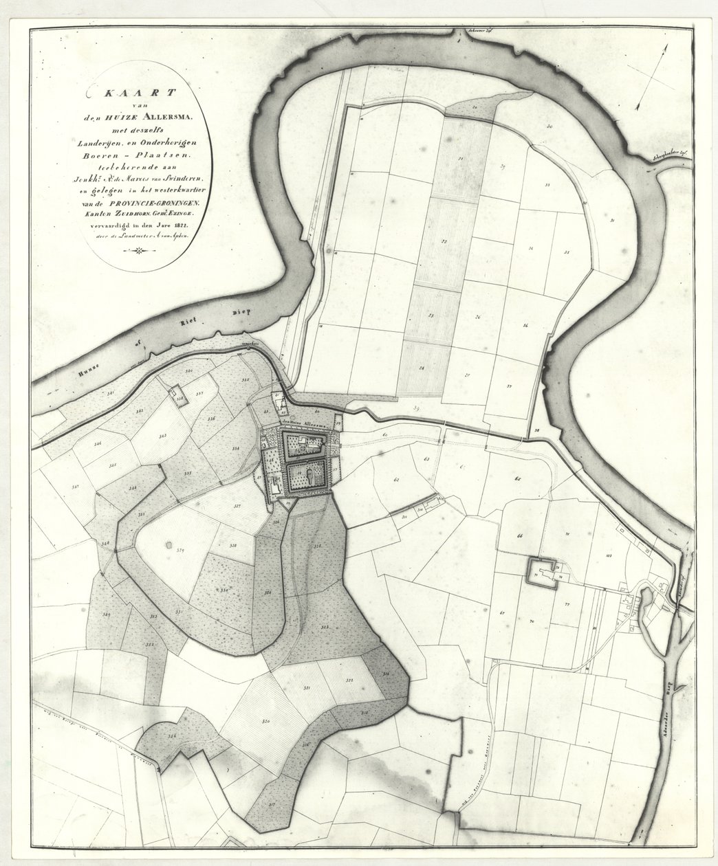 Allersma - kaart Apken 1822 door Andries van Apken