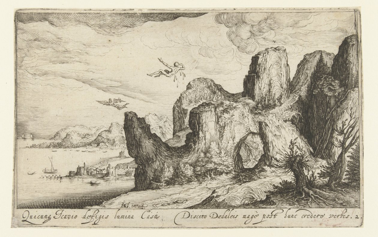 Landschap met de val van Icarus door Andries Jacobsz. Stock