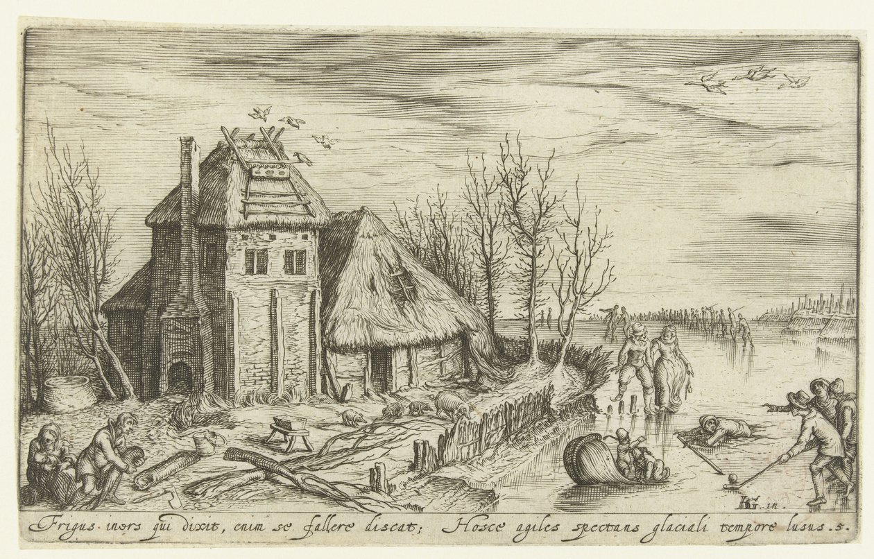 Winterlandschap met schaatsers door Andries Jacobsz. Stock