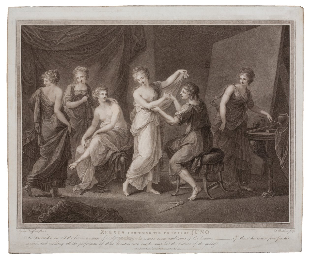Zeuxis die het Schilderij van Juno Samenstelt door Francesco Bartolozzi (1727-1815), gepubliceerd in Londen door W. Palmer, 1785 door Angelica Kauffmann