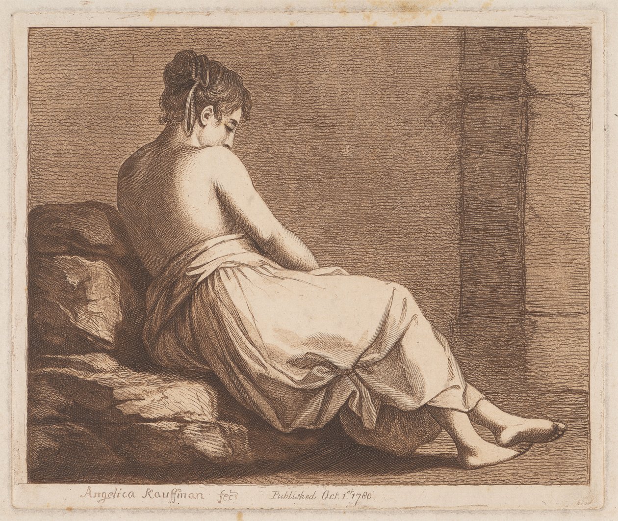 Een vrouw zittend op stenen door Angelica Kauffmann