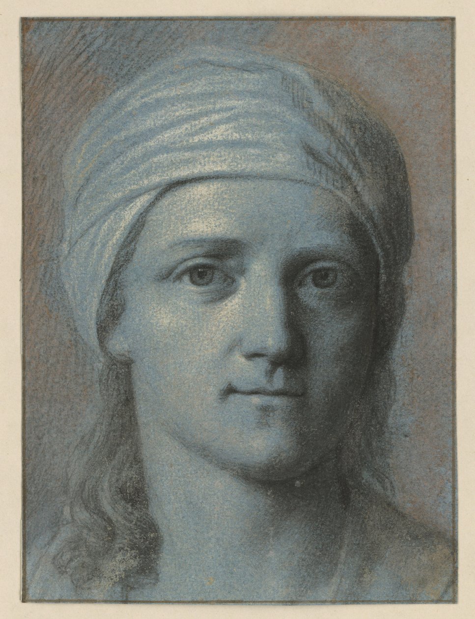 Vrouwenhoofd van voren gezien, met tulband door Angelica Kauffmann