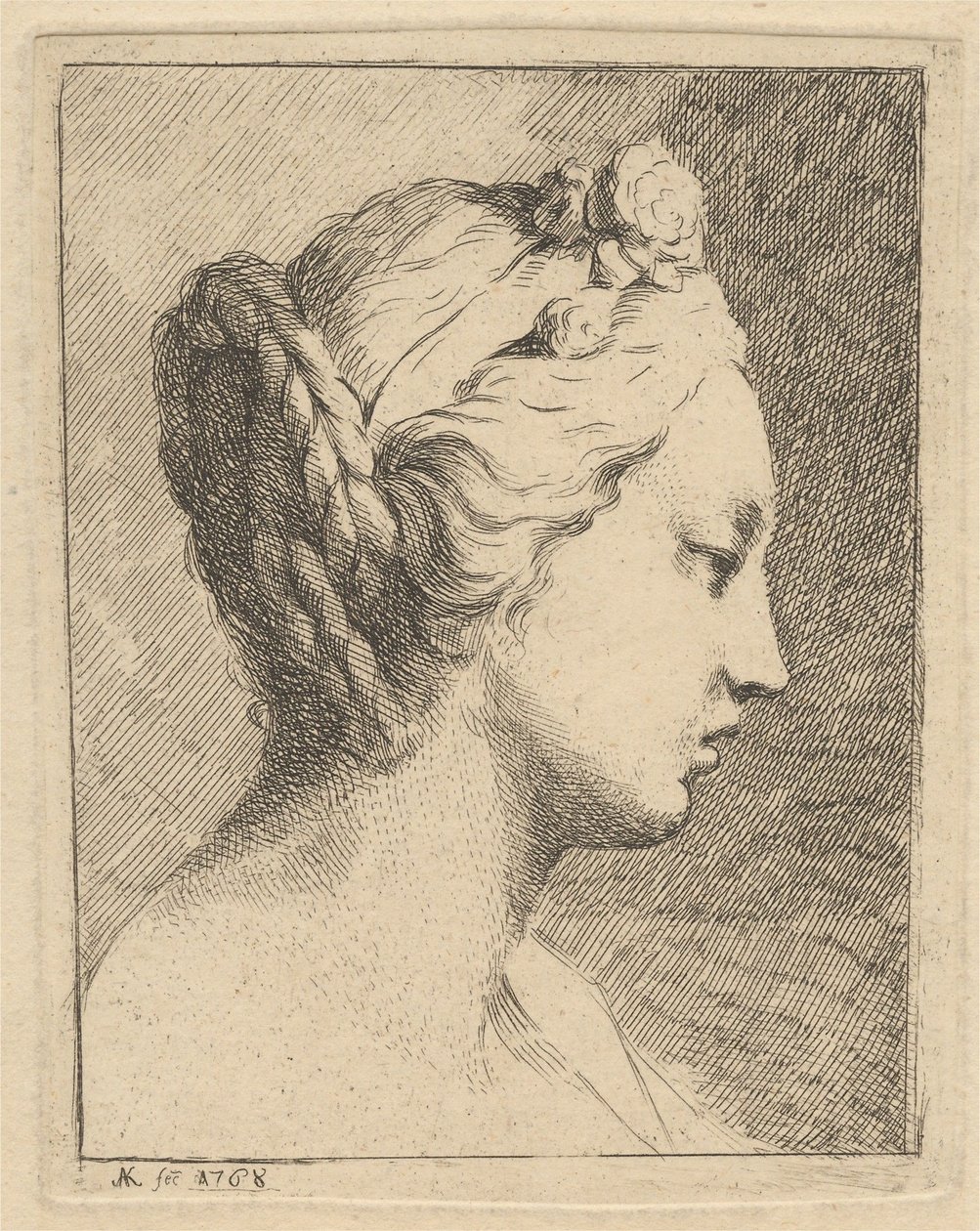 Hoofd van een jonge vrouw in profiel naar rechts door Angelica Kauffmann