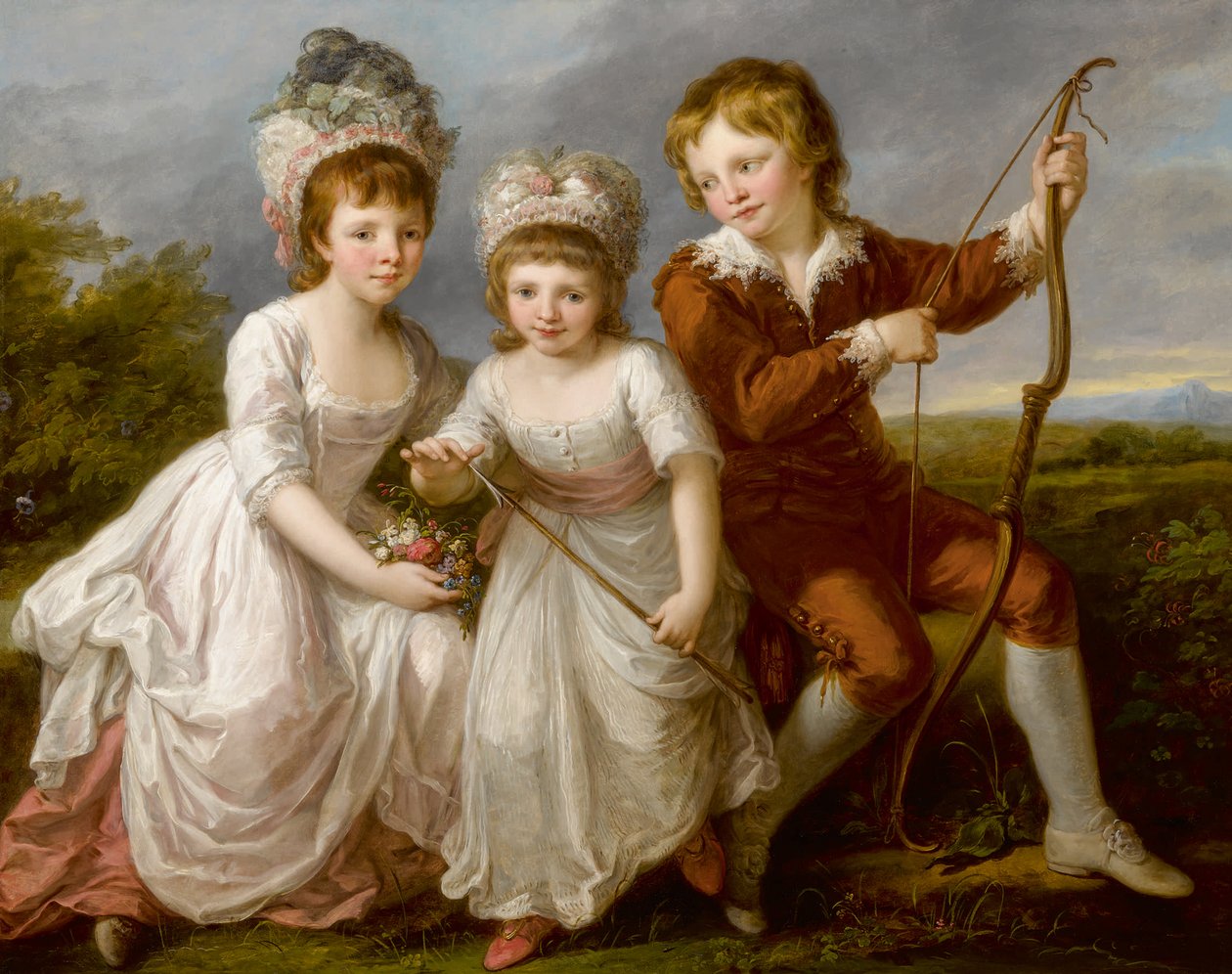 Portret van Lady Georgiana Spencer, Henrietta Spencer en George Viscount Althorp, ca. 1766 door Angelica Kauffmann