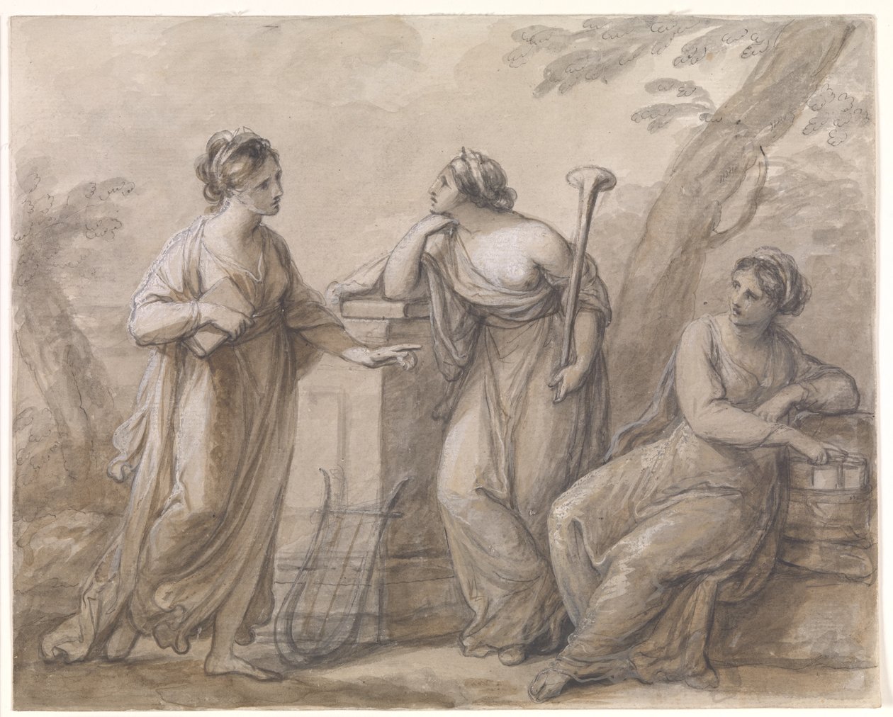 Drie muzen in gesprek door Angelica Kauffmann