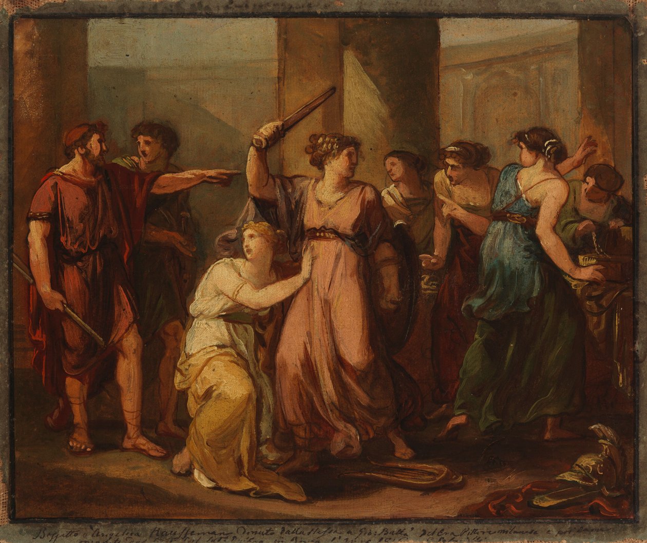 Ulysses ontdekt Achilles, verborgen onder de dochters van koning Lycomedes door Angelica Kauffmann