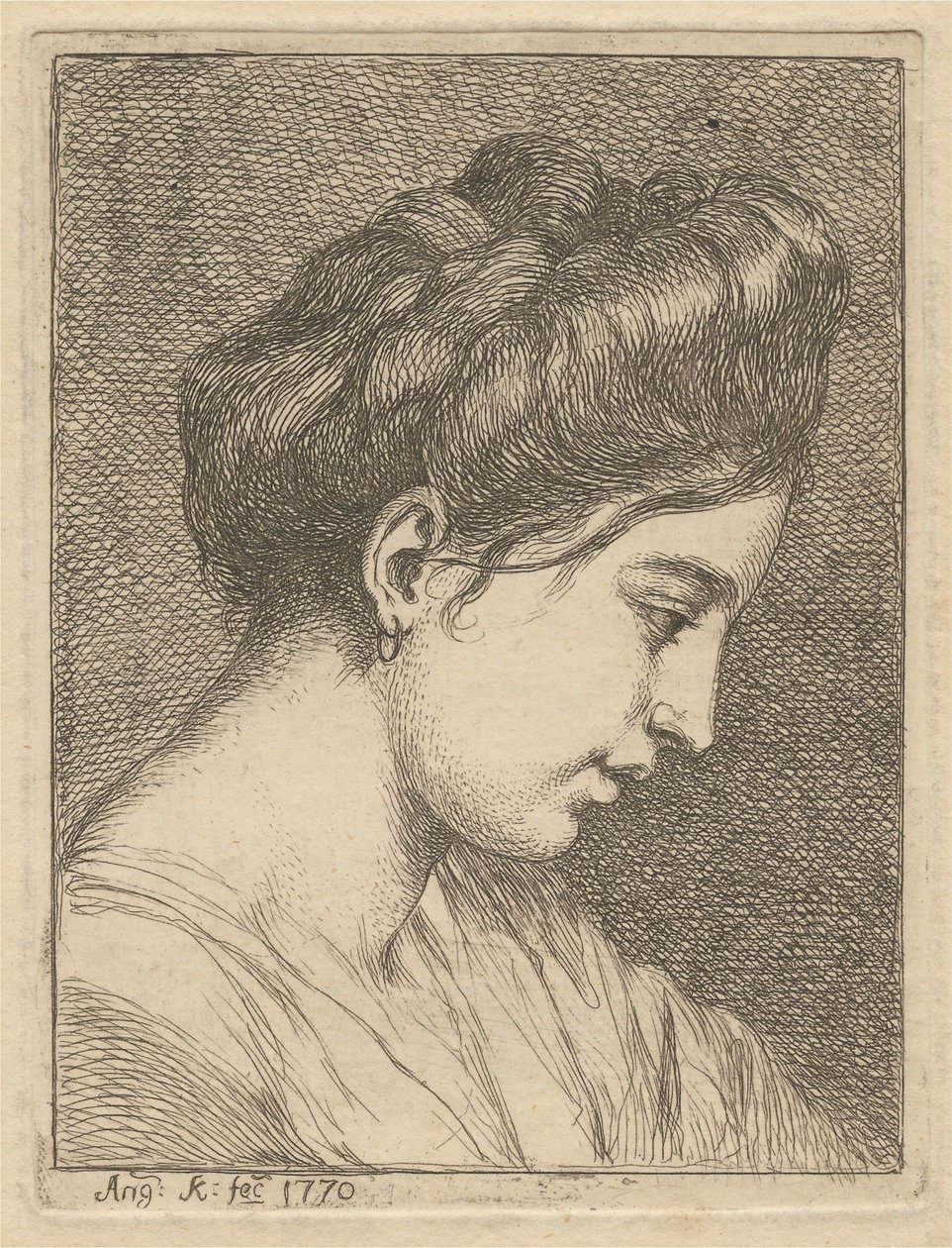 Hoofd van een jonge vrouw in profiel door Angelica Kauffmann