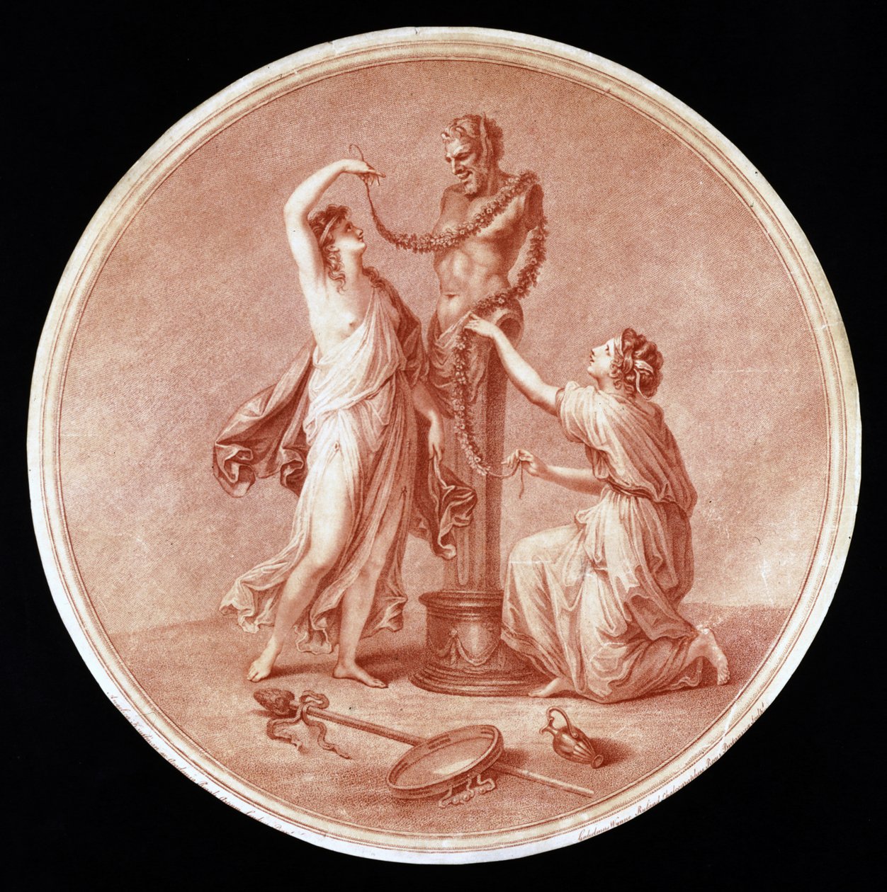 Nimfen Versieren een Standbeeld van Pan, gegraveerd door William Wynne Ryland, 1776 door Angelica after Kauffmann