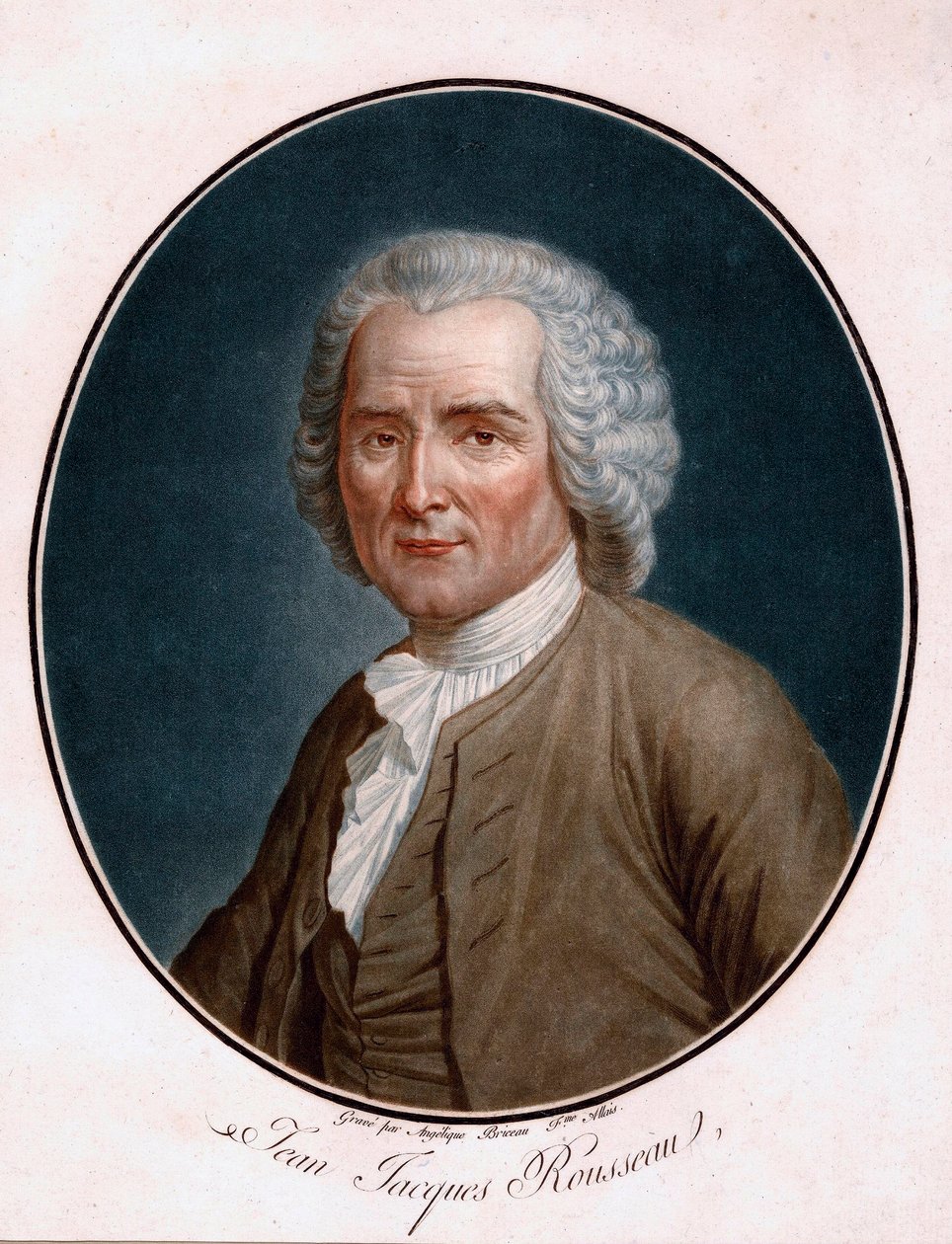Portret van Jean Jacques Rousseau (1712-1778) - Gegraveerd door Angelique Allais (geboren Briceau) (actief 18e eeuw), ets, aquarel 1791 - Bibliotheek van Genève door Angelique (fl.1796 d.1827) Allais