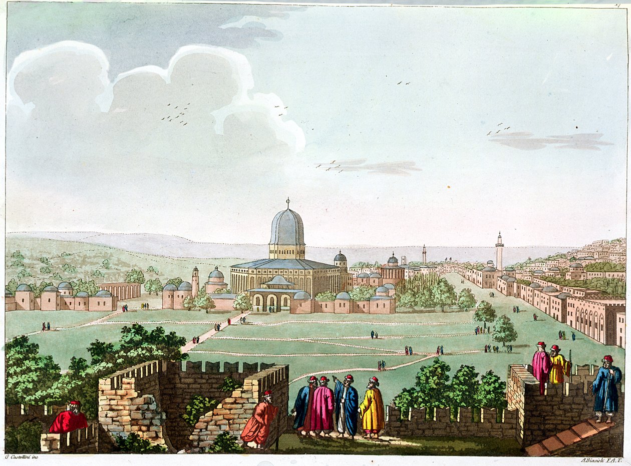 De moskee van Omar, gegraveerd door G. Castellini, c.1820 (kleurgravure) door Angelo Biasioli
