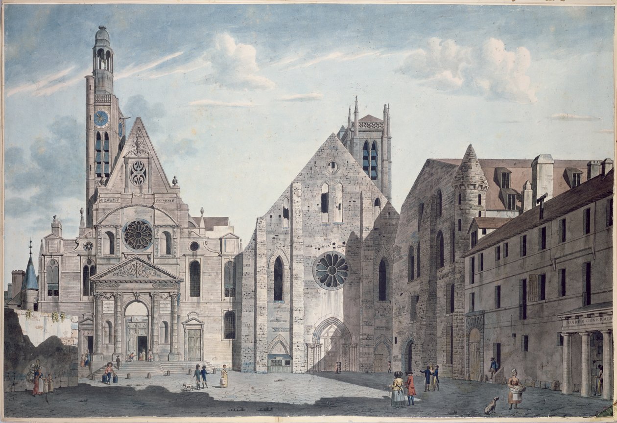 Gevels van de kerken van St. Genevieve en St. Etienne du Mont, Parijs, ca. 1800 door Angelo Garbizza
