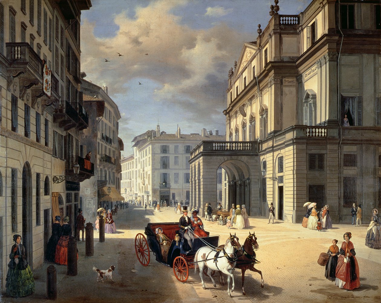 Voorzijde van het La Scala Theater, 1852 door Angelo Inganni