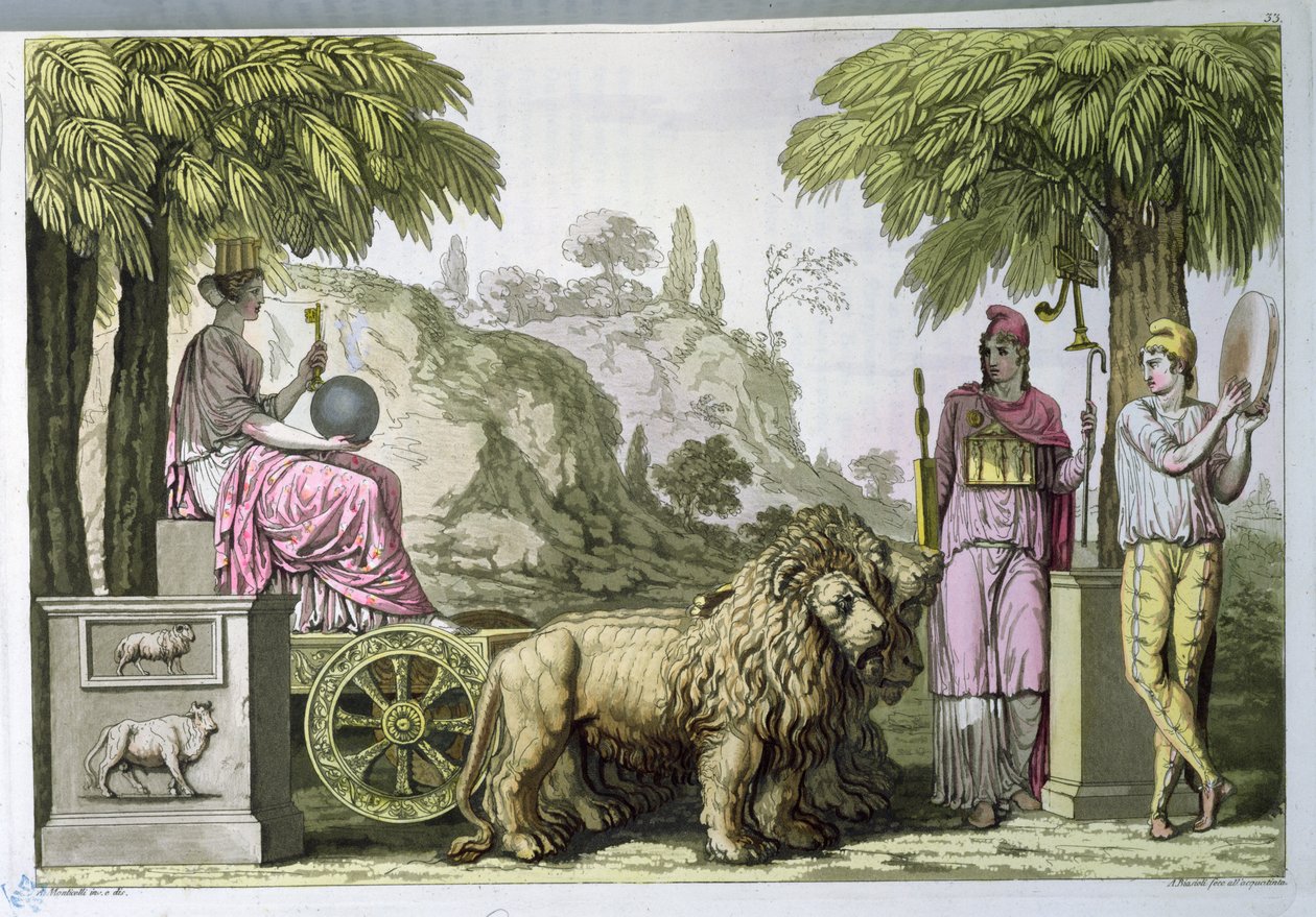 Cybele op haar wagen en Attis, uit 