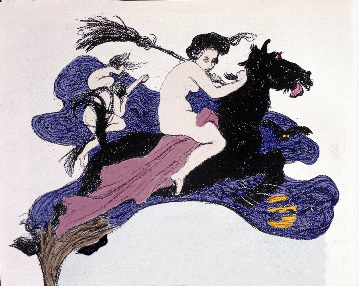 Heksen die door de lucht bewegen. Illustratie door Angelo Jank (1868-1940) voor Jugend door Angelo Jank