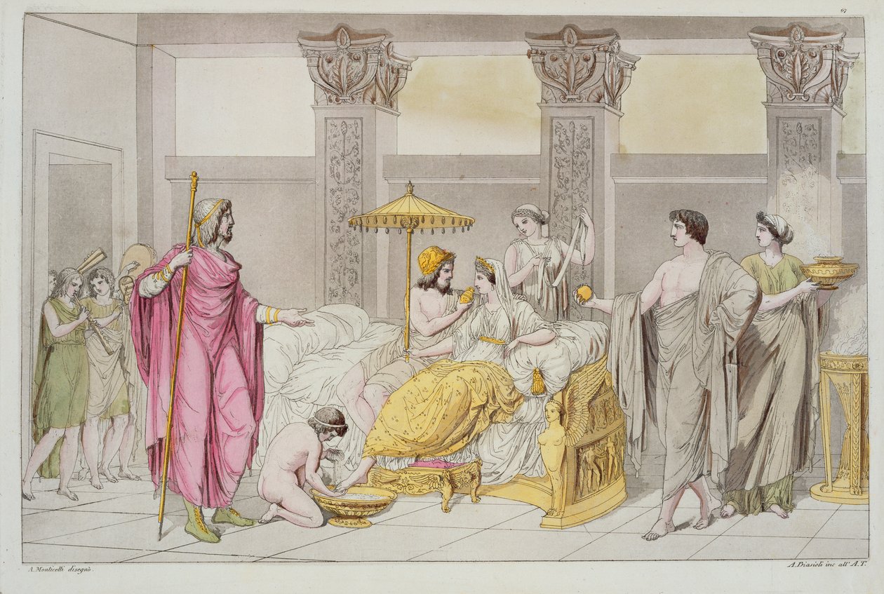 De bruiloft van Ulysses en Penelope, illustratie uit Le Costume Ancien ou Moderne door Jules Ferrario, gegraveerd door A. Biasoli, Milaan 1821 door Angelo Monticelli