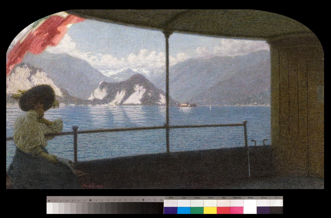 Een boot op het Lago Maggiore, 1915 door Angelo Morbelli