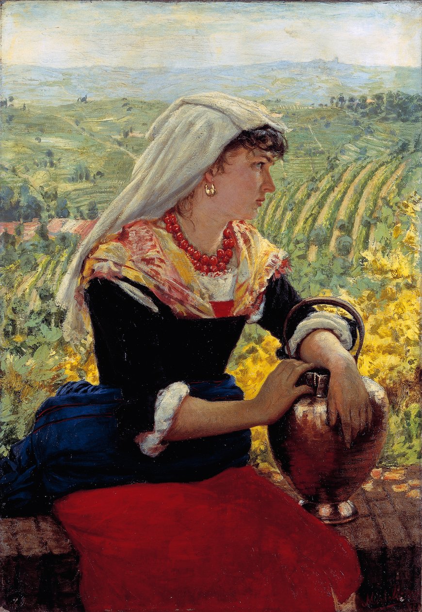Portret van zijn vrouw in Monferrato-kleding door Angelo Morbelli