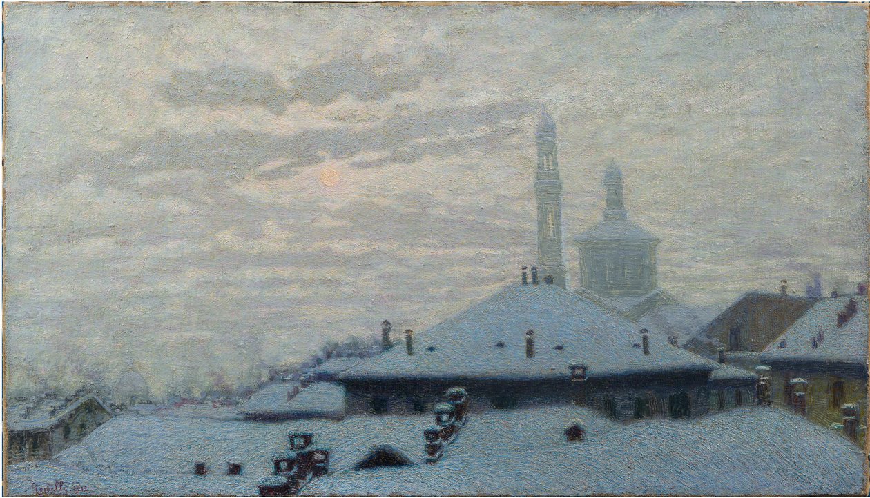 Daken onder de sneeuw, 1910 door Angelo Morbelli