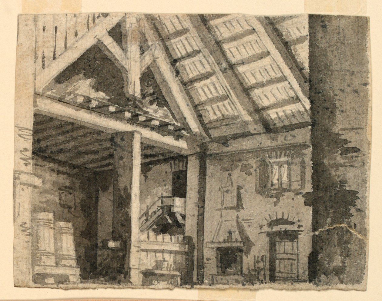 Toneelontwerp, interieur van een landelijke woning door Angelo Toselli
