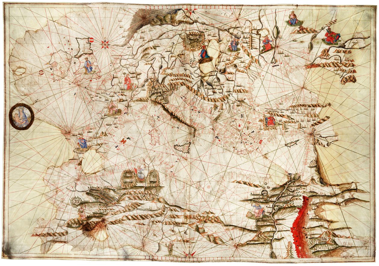 De Middellandse Zee, Zwarte Zee en Noordoost-Atlantische Oceaan, ca. 1550 door Angelo de Conte Freducci