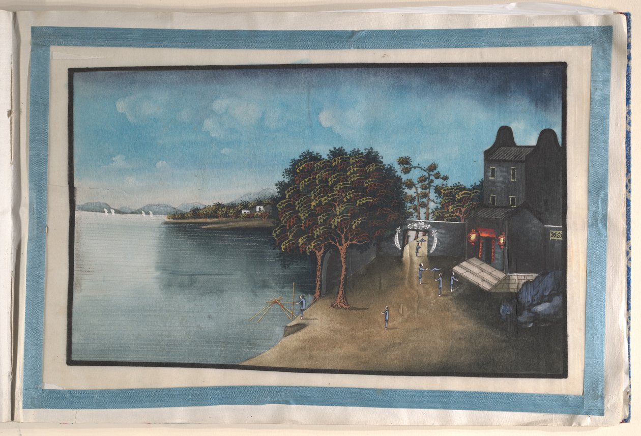 Album met twaalf schilderijen van scènes langs een rivier door Anglo-Chinese School