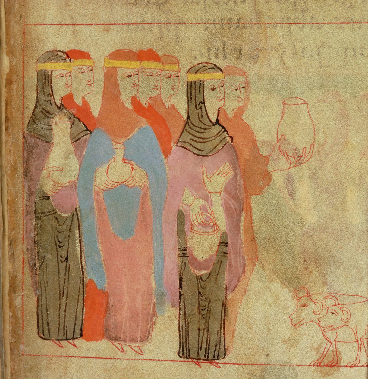 Vrouwen met gouden hoofdbanden, uit de Aelfric Pentateuch, uit St. Augustine