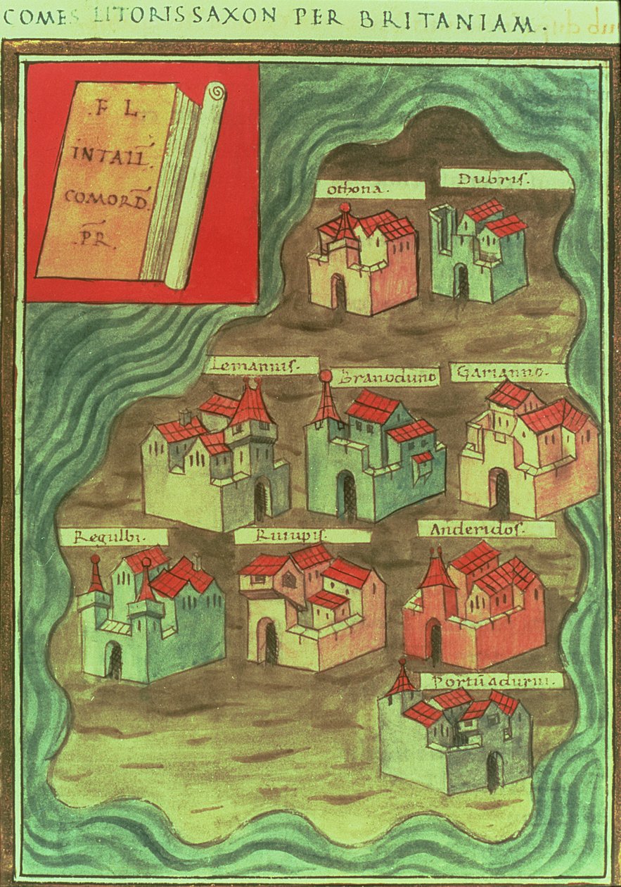"Comes Litoris Saxon Per Britaniam", Angelsaksische kaart, ca. 950 na Chr. door Anglo Saxon Anglo Saxon