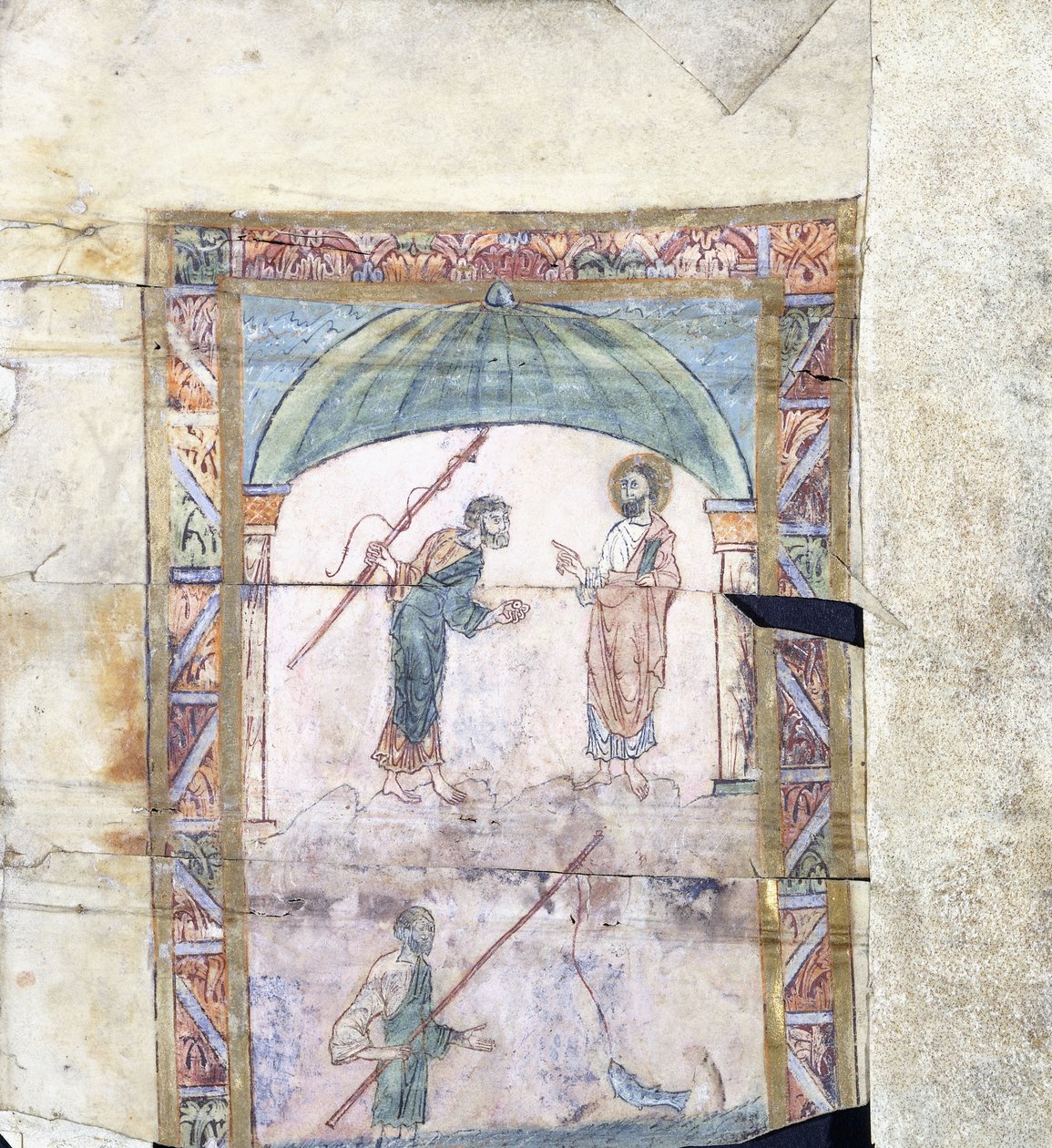 Christus onderwijst Petrus in Kafarnaüm over de belasting, ca. 1000 AD door Anglo Saxon