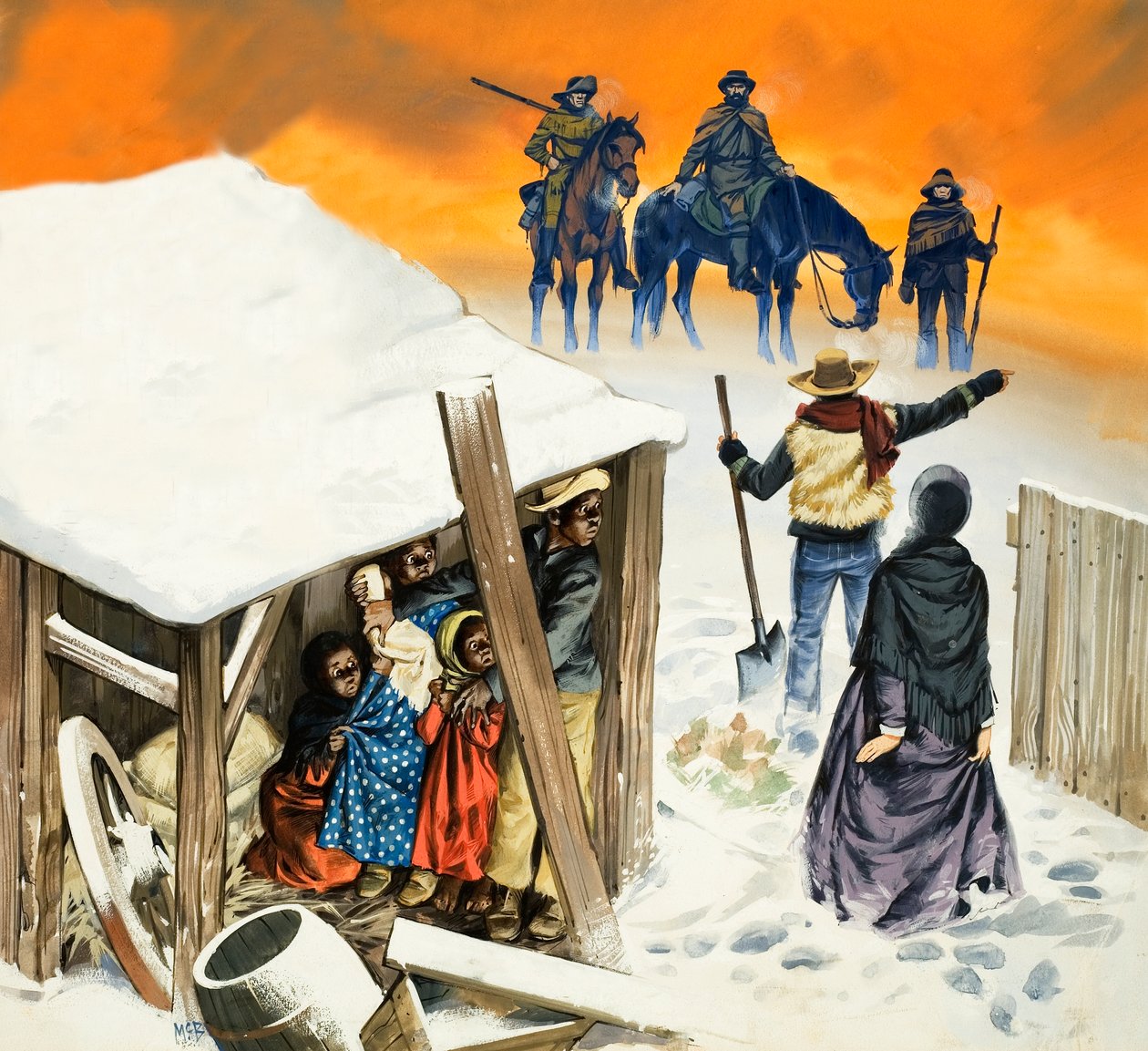 Een scène gebaseerd op de roman De Hut van Oom Tom door Angus McBride