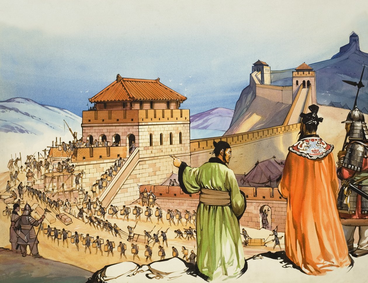 De Chinese Muur bouwen (gouache op papier) door Angus McBride