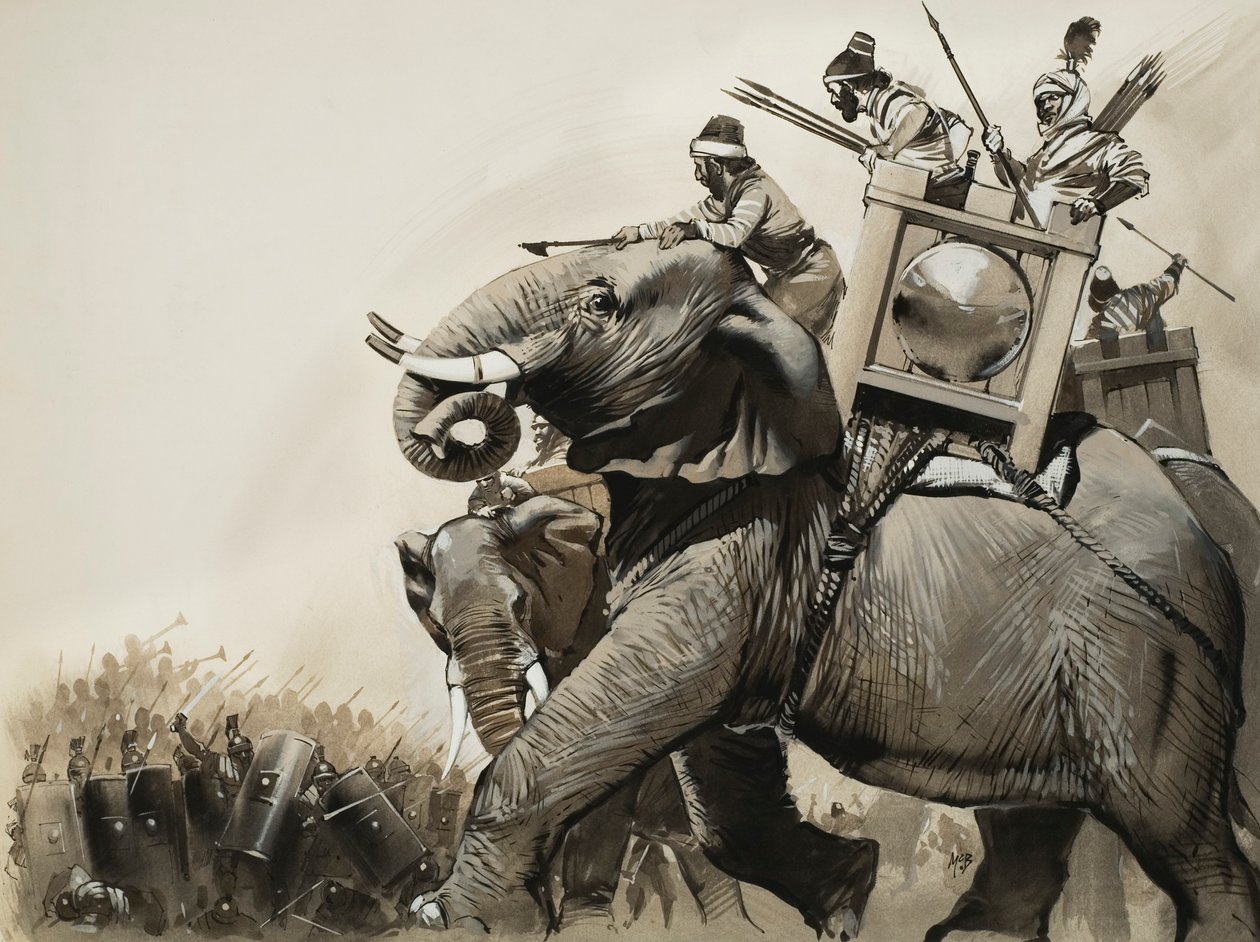 De Slag bij Zama in 202 voor Christus (gouache op papier) door Angus McBride