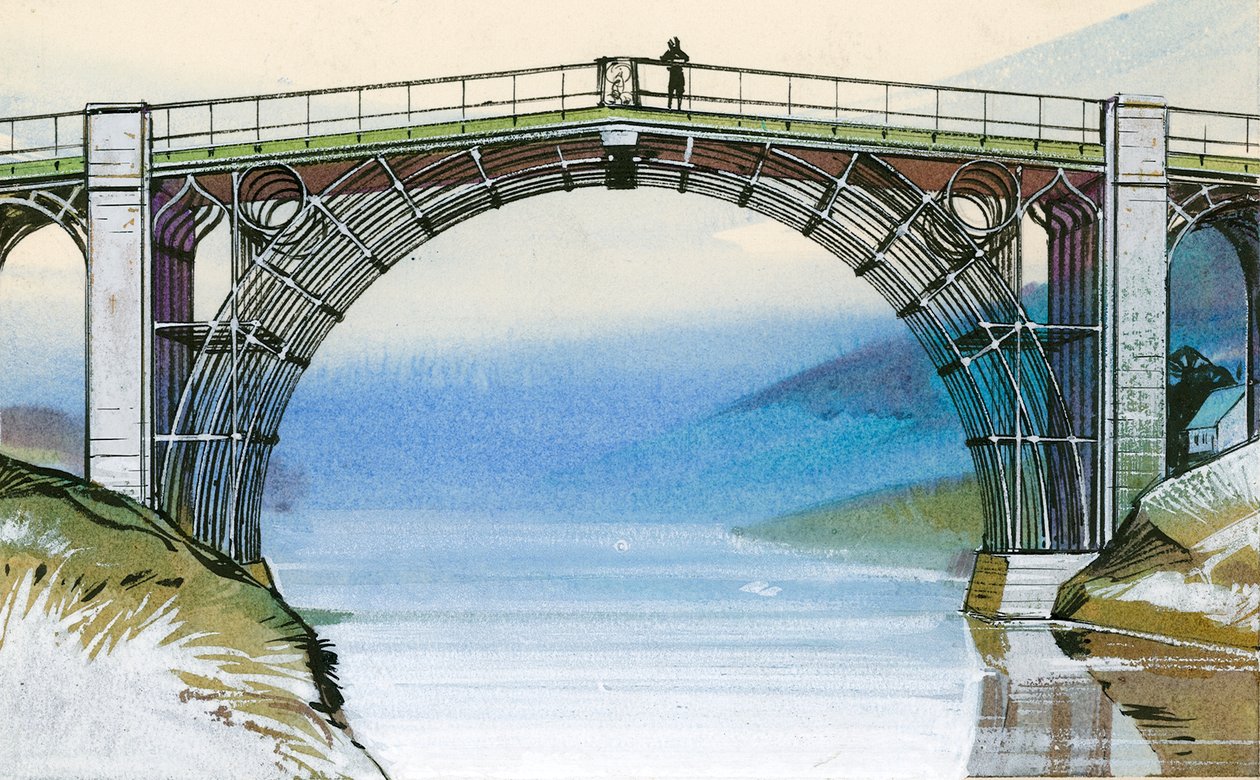 De eerste ijzeren brug in Groot-Brittannië, bij Ironbridge Gorge door Angus McBride