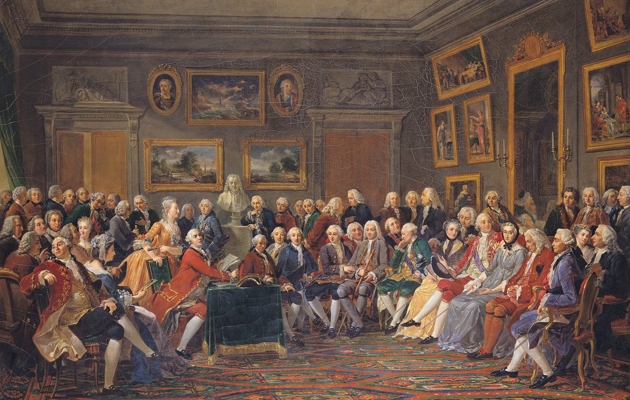 De eerste lezing bij Mme Geoffrin van Voltaire