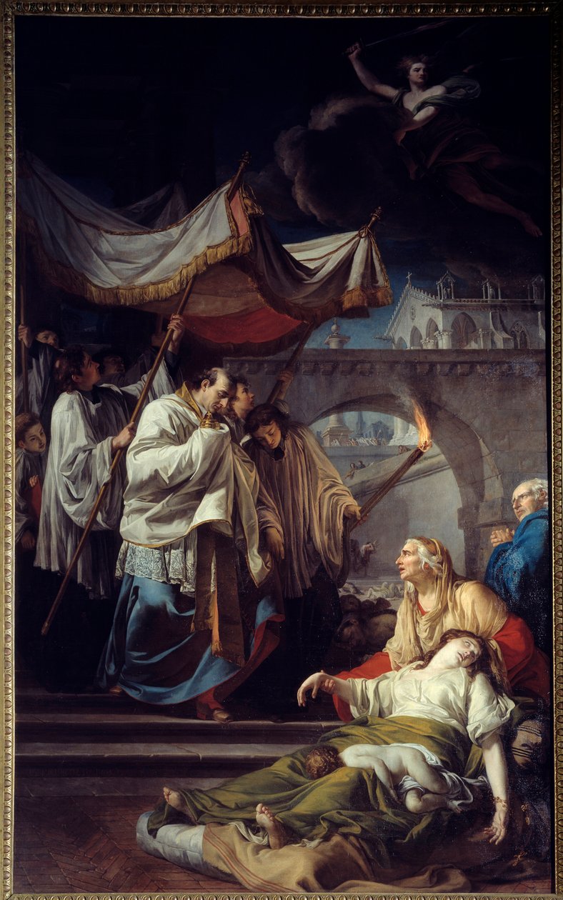 Borromee communiceert pestlijders. Sint Charles Borromee (Carlo Borromeo) door Anicet Charles Gabriel Lemonnier