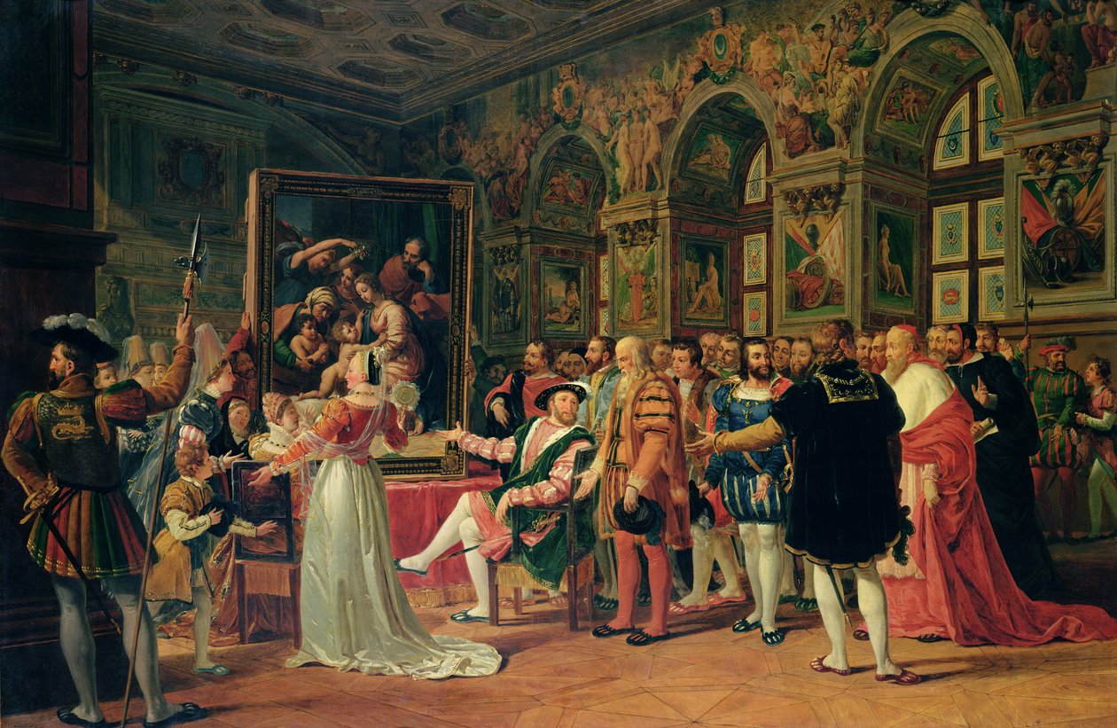 Francis I (1494-1547) ontvangt een schilderij van de Heilige Familie door Raphael door Anicet Charles Lemonnier