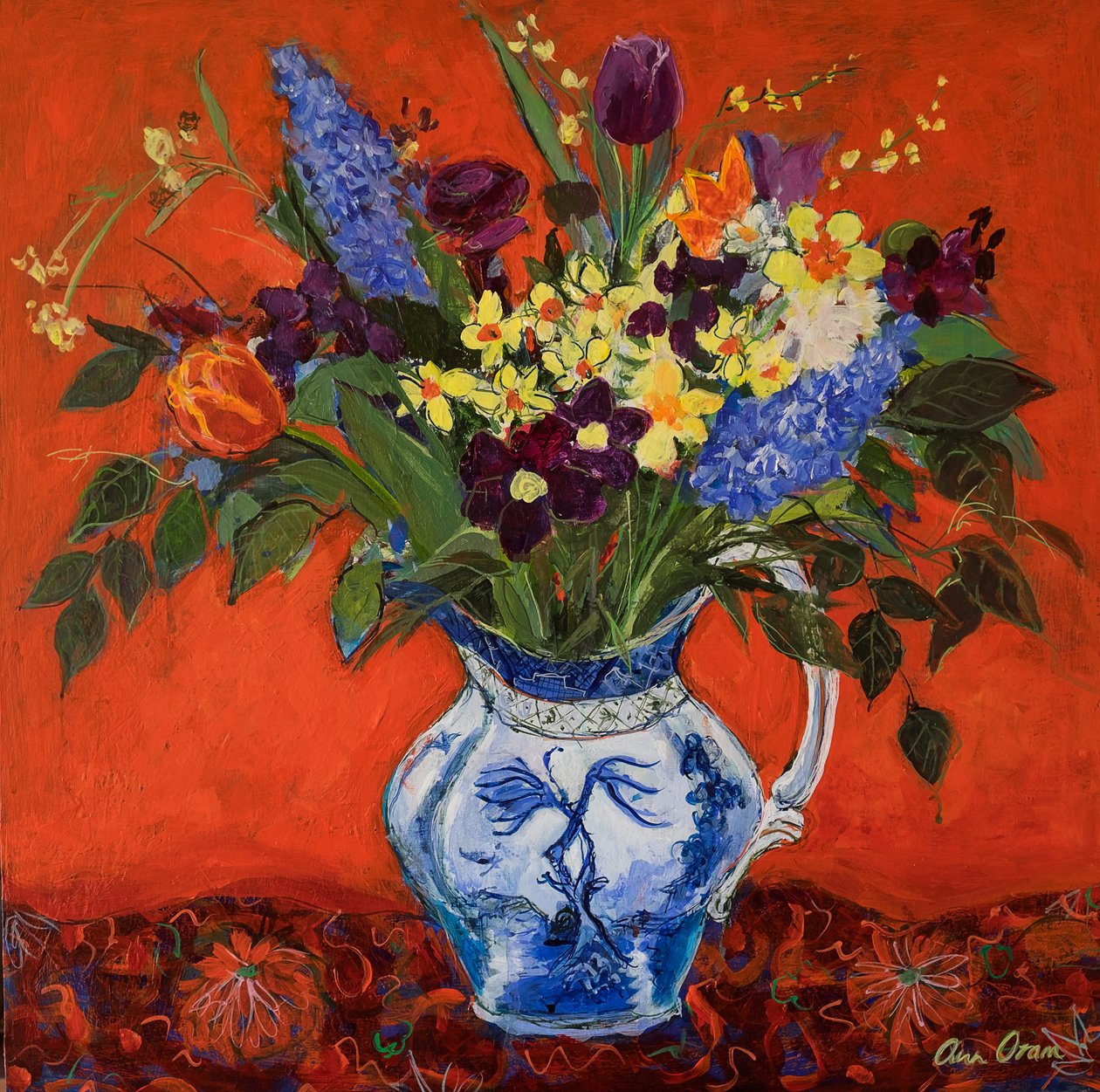 Lentebloemen op Rood, 2017 door Ann Oram
