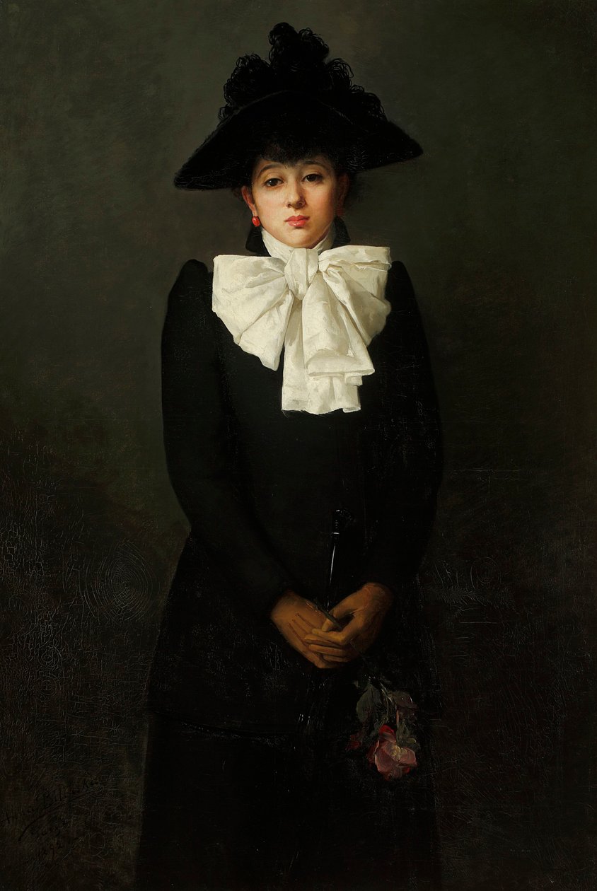 Portret van een jonge vrouw met een roos in haar hand door Anna Bilińska-Bohdanowicz