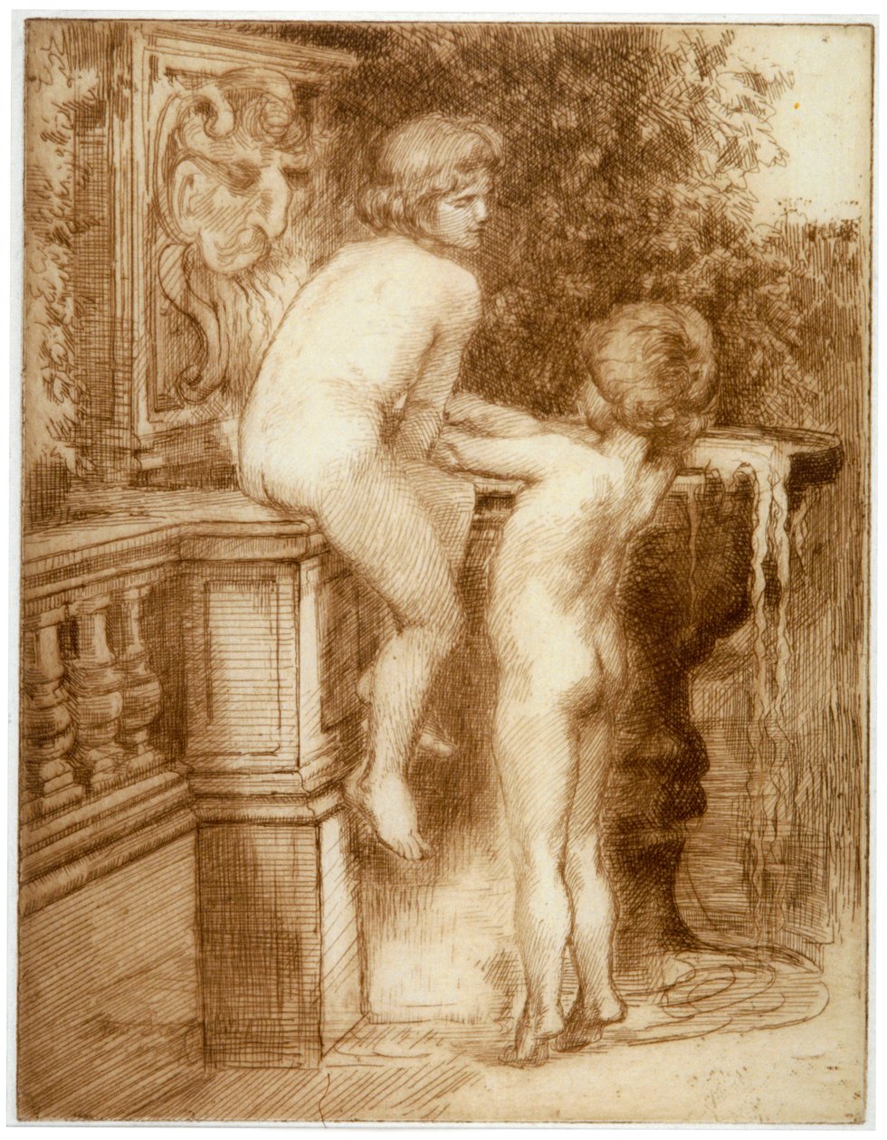 Twee jongens bij een waterfontein, ca. 1864-1930 door Anna Lea Merritt