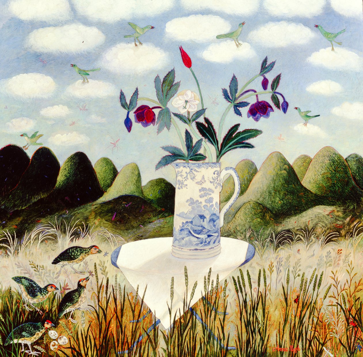 Vogels in hun hemel, 2002 (acryl) door Anna Pugh