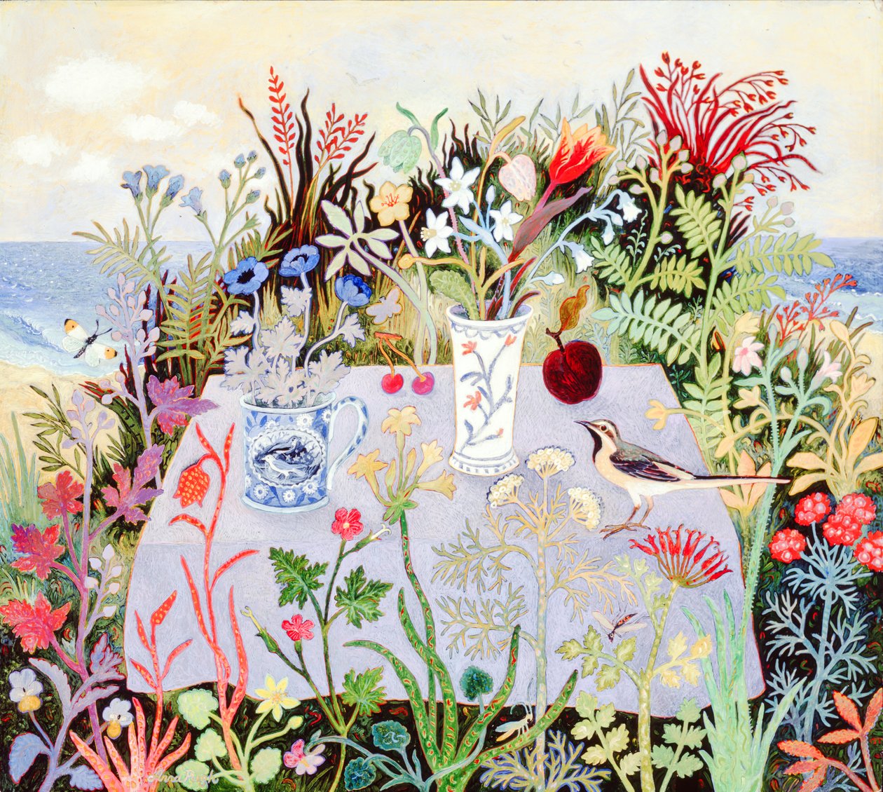 Bloemen op een tafel, 2004 (acryl) door Anna Pugh
