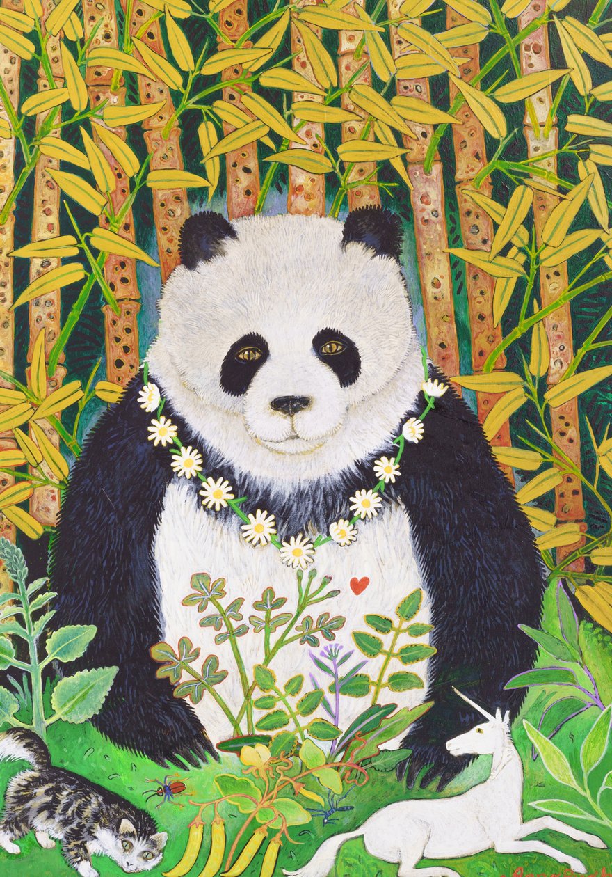 Panda en vrienden, 2021 (schilderij) door Anna Pugh