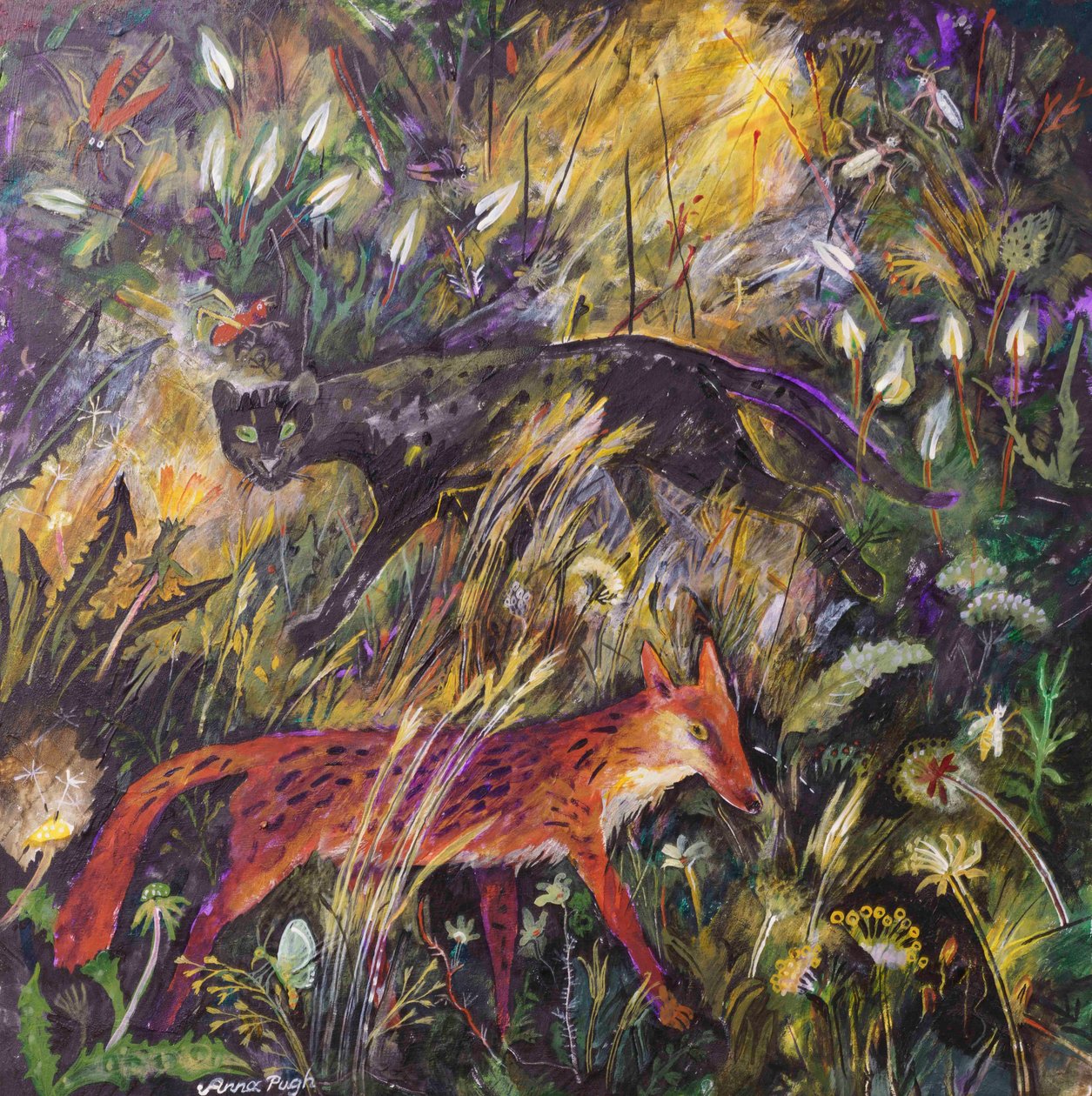 De panter en de vos, 2023 (acryl) door Anna Pugh