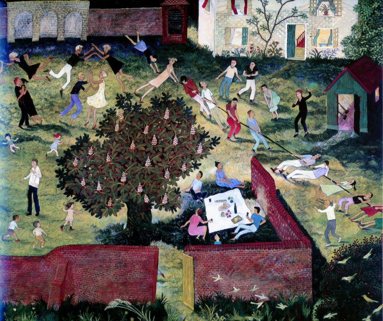 Touwtrekken, 2000 (acryl) door Anna Pugh