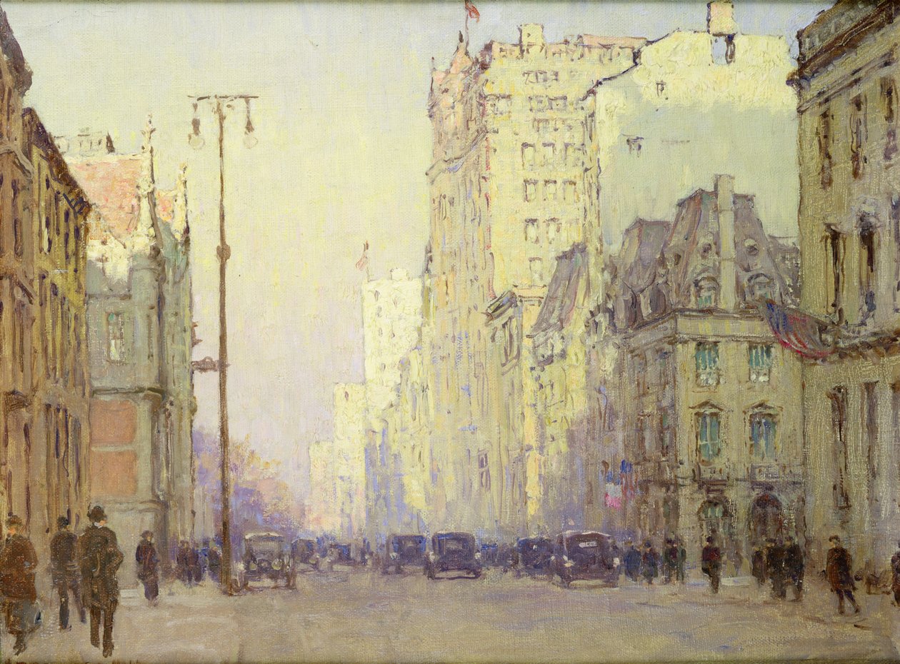 5th Ave, bij 57th Street, ca. 1918 (olieverf op doek) door Anna Richards Brewster