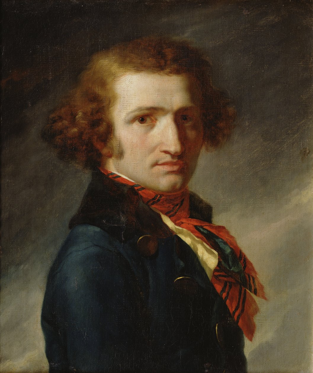 Portret van een man in blauwe kleren door Anne-Louis Girodet de Roucy-Trioson