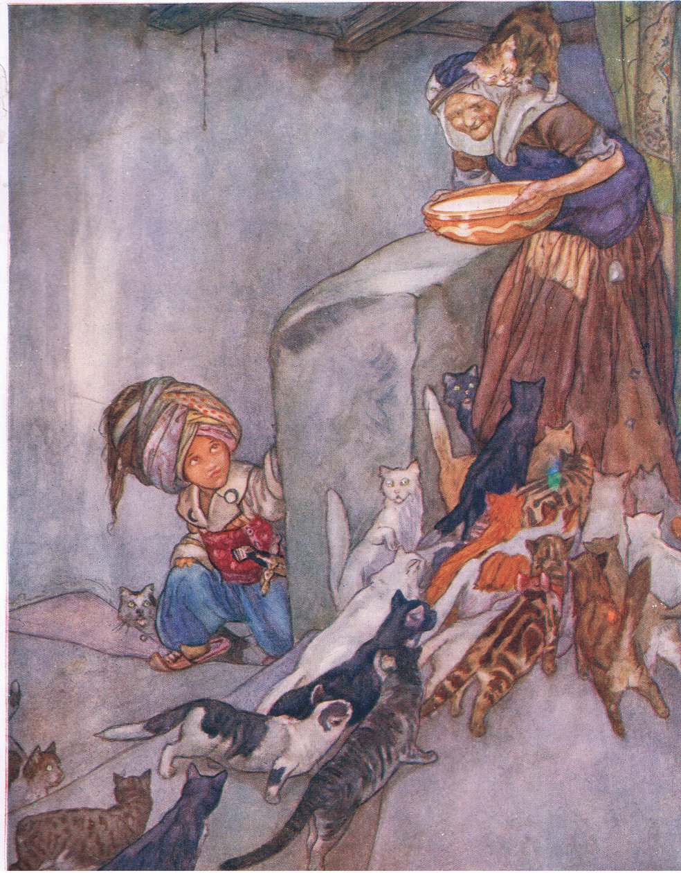 Melk voor de familie, uit Het Grote Boek voor Kinderen (Herbert Strang) uitgegeven door Humphrey Milford, Oxford University Press, ca. 1920 door Anne Anderson